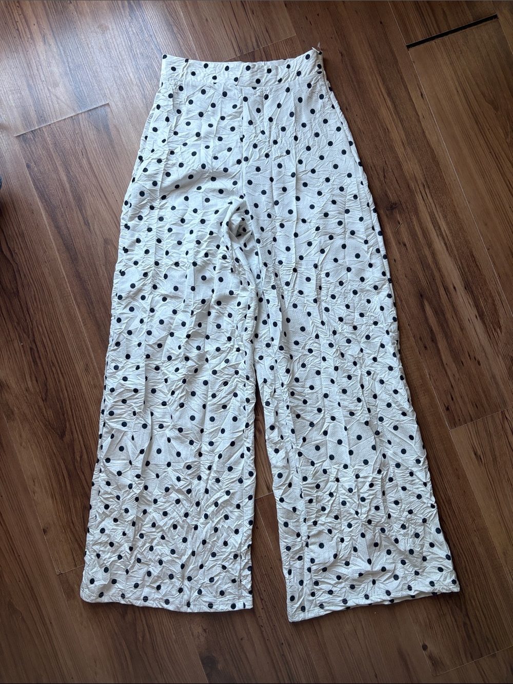Zara white Wide-Leg Polka Dot Pants
